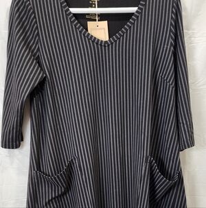 Blue Sky Black and Gray Vertical Stripe Long Sleeve Dress